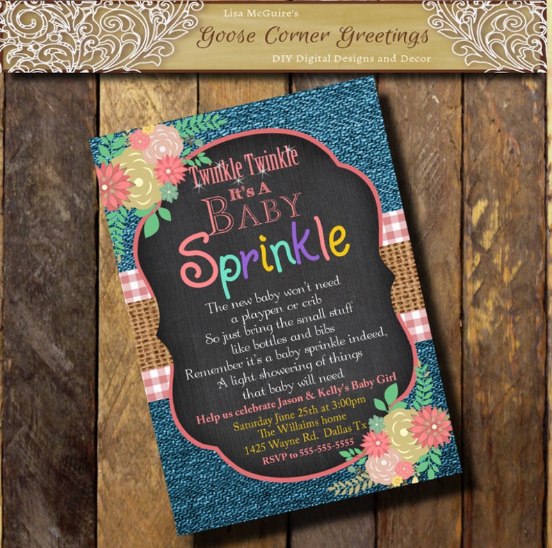 BABY SPRINKLE Invitation Pink BURLAP Chalkboard Gingham Baby Shower Country Western Couples Shower invitations