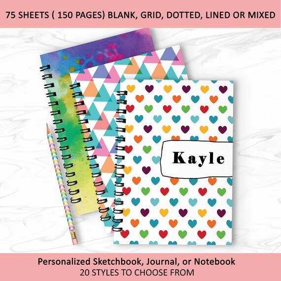 150 Page Personalized Sketchbook Journal Notebooks for kids, Christmas Gift for kids, Il_570xn