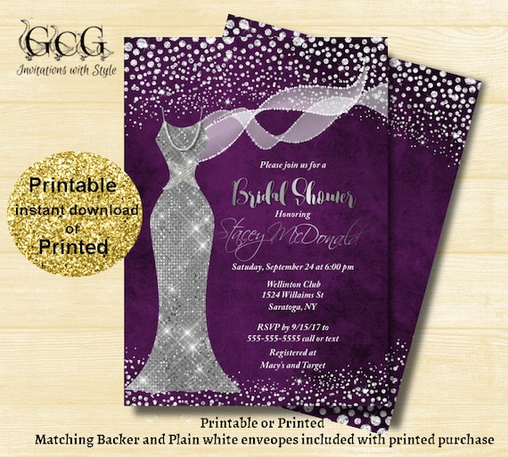 Purple and Silver Bridal shower invitations Bridal Shower ...
