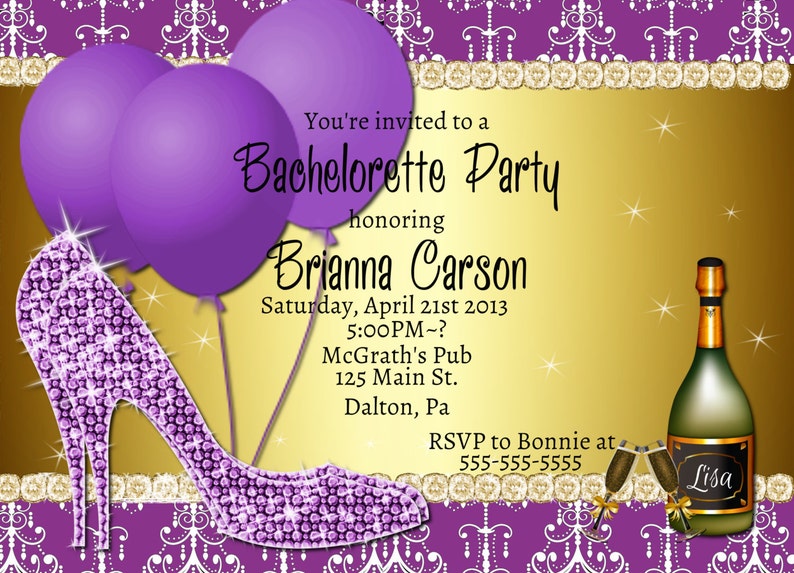 Purple /& Gold Printable Bachelorette Party Invitation-Rhinestone High Heel-Bridal Shower-Wedding Bachelorette Party-50th Birthday