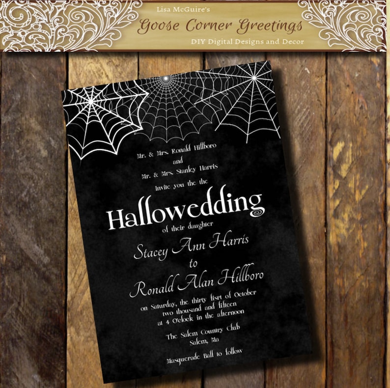 Printable Halloween Marriage Invitation Hallowedding invites Gothic invitation Spider Wed invites Black and white invitation photograph regarding Printable Gold Card Application Harris County identify Printable Halloween Marriage Invitation Hallowedding invites Gothic invitation Spider Wed invites Black and white invitation