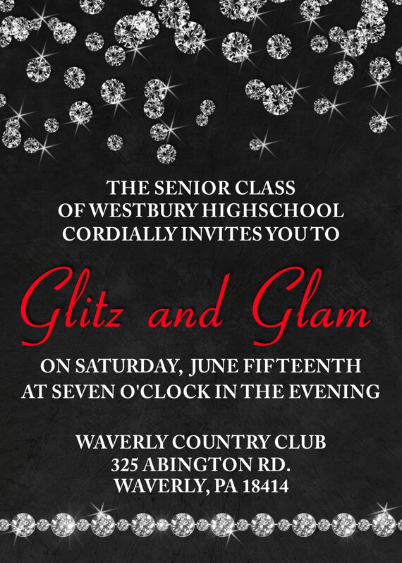 Prom Invitation, Prom Invitations, Prom Invite, Prom Invites, Glitz & Glam, Diamond Invitations, High School Prom, High School Dance Il_570xn
