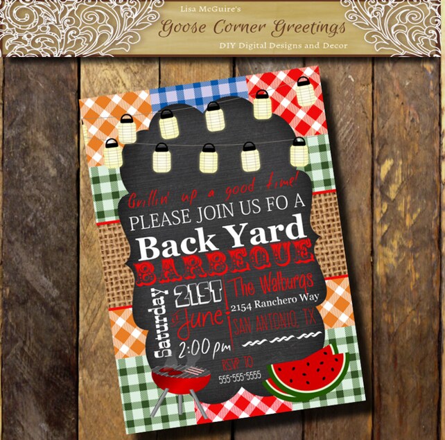 Backyard Bbq Invitation Printable Invite Barbeque Invite Picnic