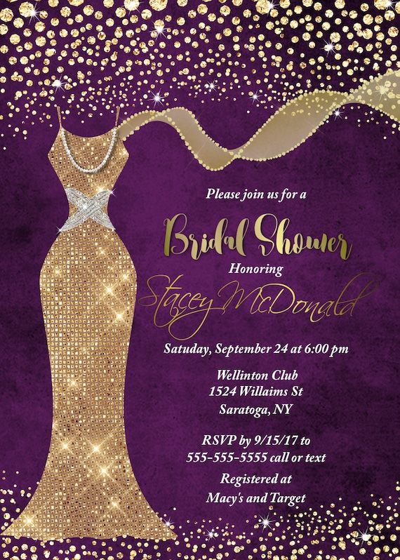 Purple And Gold Bridal Shower Invitations Printed Bridal Etsy