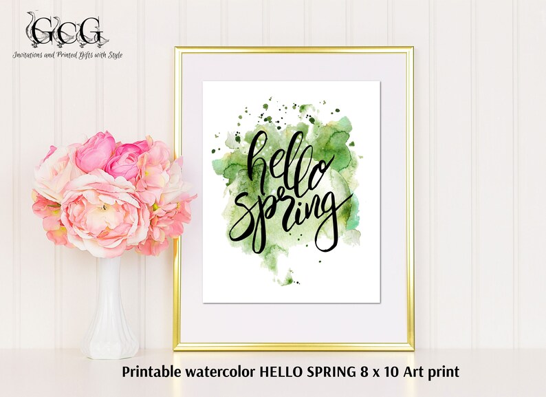 Quote Prints Wall Art Instant download Watercolor Quote Wall Art HELLO SPRING Art Print Printable Art Fun Art Print Wall Decoration