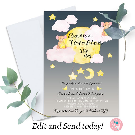 Twinkle Twinkle Little Star Baby Shower Invitation Star Baby Shower Baby Shower Invite Instant Download By Goosecornergreetings Catch My Party