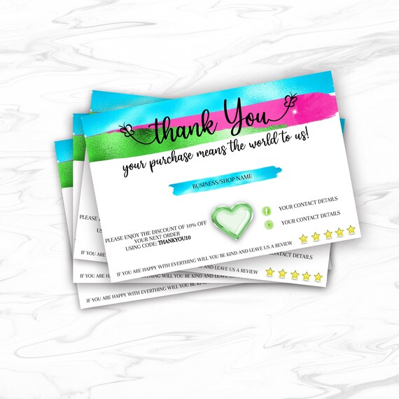Editable Glitter Business Thank You Insert card, Instant download, Il_570xn