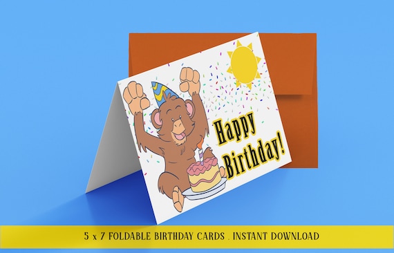Printable Birthday Monkey Birthday Card Printable for Kids. Instant Download Digital file Il_570xn