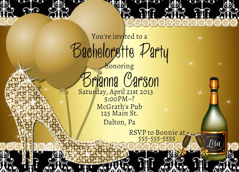 Purple /& Gold Printable Bachelorette Party Invitation-Rhinestone High Heel-Bridal Shower-Wedding Bachelorette Party-50th Birthday