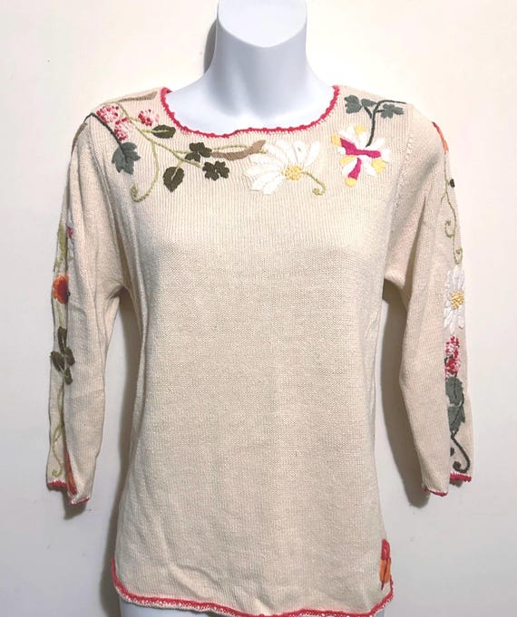 Women Spring Vintage Ramie Floral Button-Up Shirt
