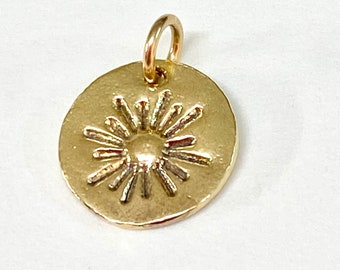 14K Gold Sunshine charm, add on organic Round 11mm yellow sun charm,  14K Gold charm, handmade to order