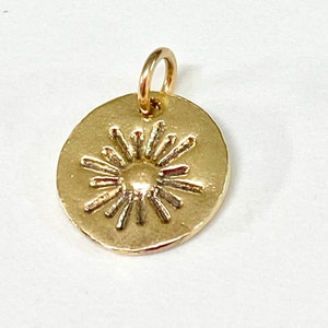 14K Gold Sunshine charm, add on organic Round 11mm yellow sun charm,  14K Gold charm, handmade to order