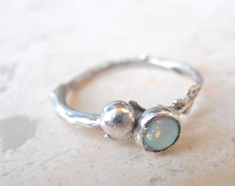 Silver Twig ring, white opal twig ring, Galilee wild Lavender ring made to order
