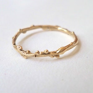 14K twig stacking ring, wild Galilee Lavender organic gold ring