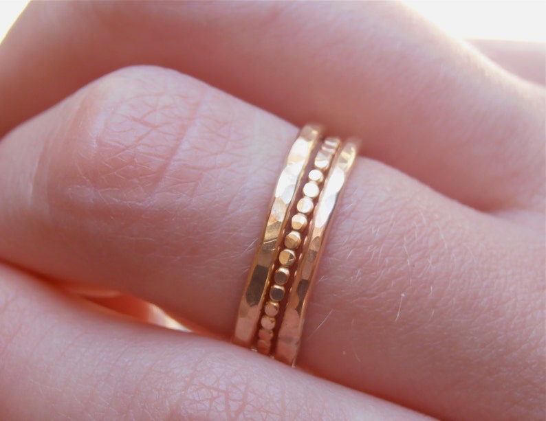 Bold Statement 3 Stackable 14k GF Rings Hammered Soldered Etsy