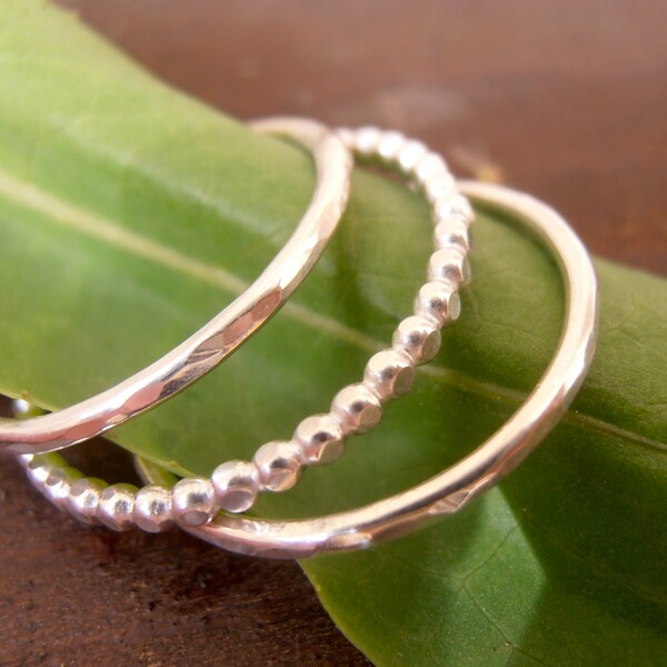 Bold Statement  3 stackable sterling rings  -  dotted  Hammered  soldered ring made to order