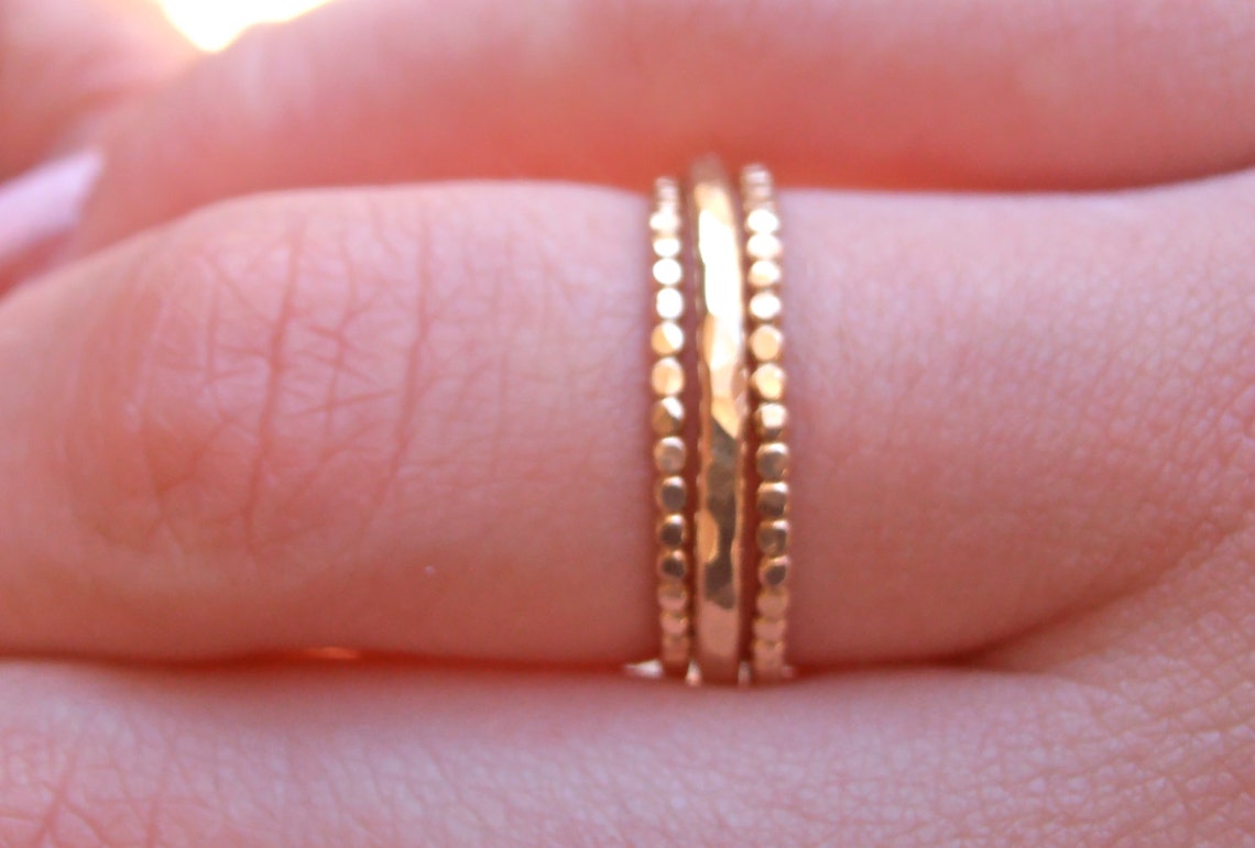 Bold Statement 3 Stackable 14k GF Rings Hammered Soldered Etsy