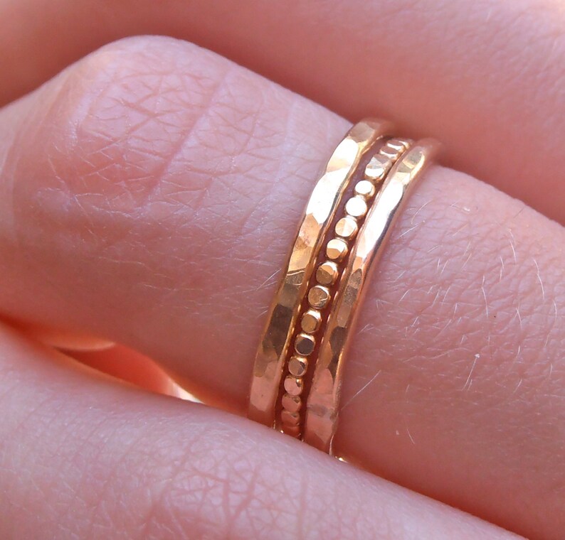 Bold Statement 3 Stackable 14k GF Rings Hammered Soldered Etsy
