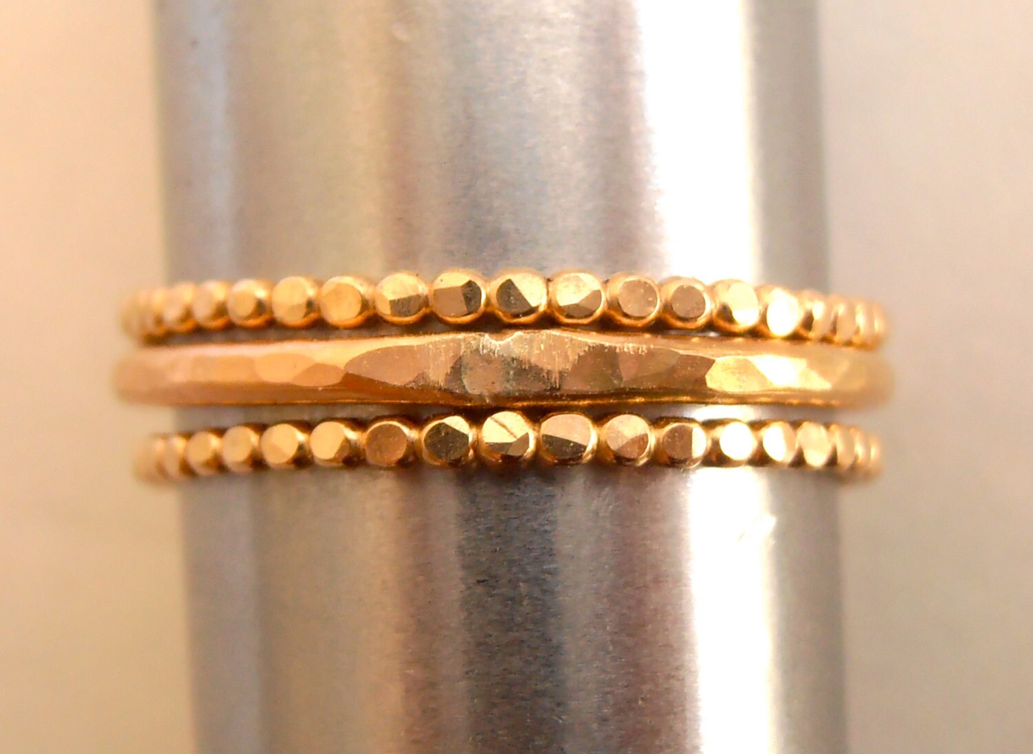 Bold Statement 3 Stackable 14k GF Rings Hammered Soldered Etsy