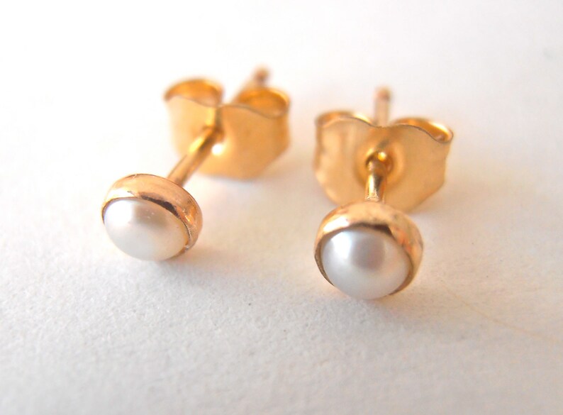 Pearl Studs Earrings 3mm 14K Yellow Gold Filled Handcrafted Etsy