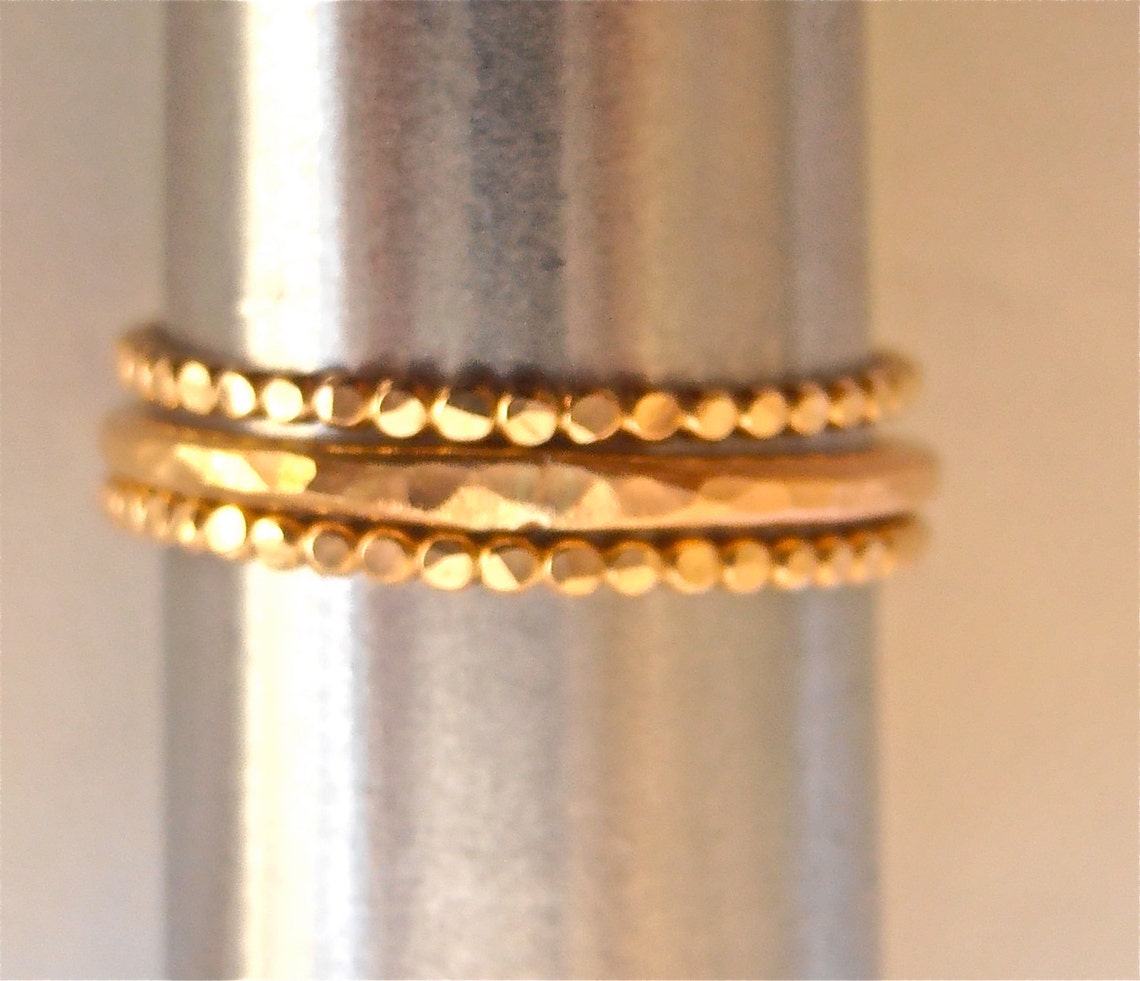 Bold Statement 3 Stackable 14k GF Rings Hammered Soldered Etsy