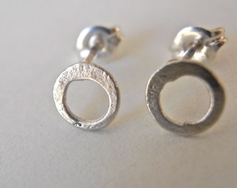 Little circle studs sterling silver organic round shape. custom made, hand made