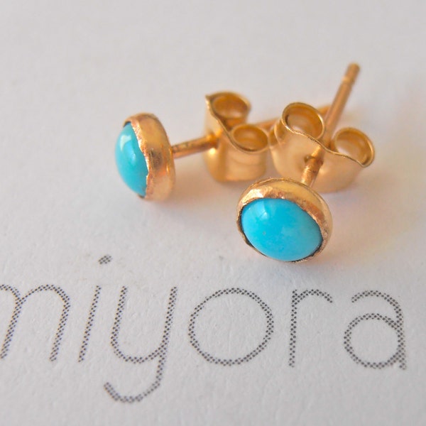 Turquoise Stud Earrings 4mm 14K Yellow Gold Filled Handcrafted