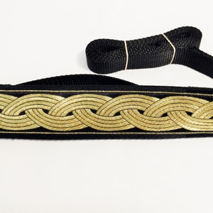 Whippet or greyhound two inch wide martingale lead. Metallic Gold Bands on Black 2ML782