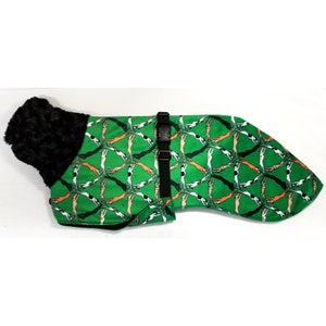 C3124 Whippet Coat in Medium or Large - Triangles of Whippets on Green