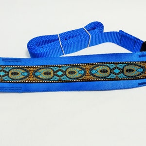Whippet or greyhound two inch wide martingale lead. Blue and Black &quot;Konta&quot; Pattern 2ML794