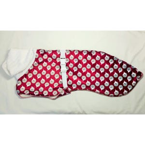 Whippet Coat in Large - C3082 Curled up Whippets on Maroon Minky Fabric