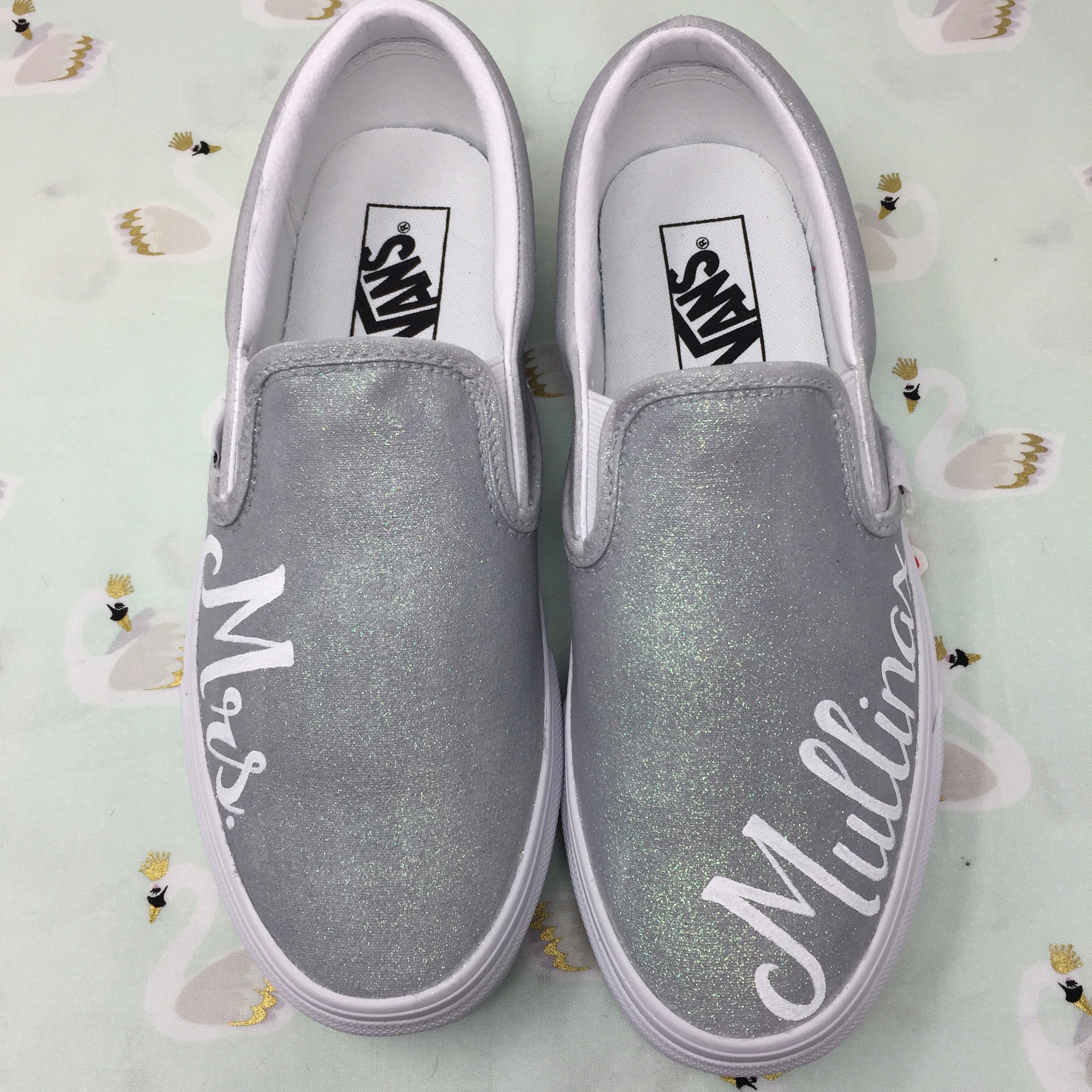 Mrs Weddings Vans. silver Glitter Shoes 