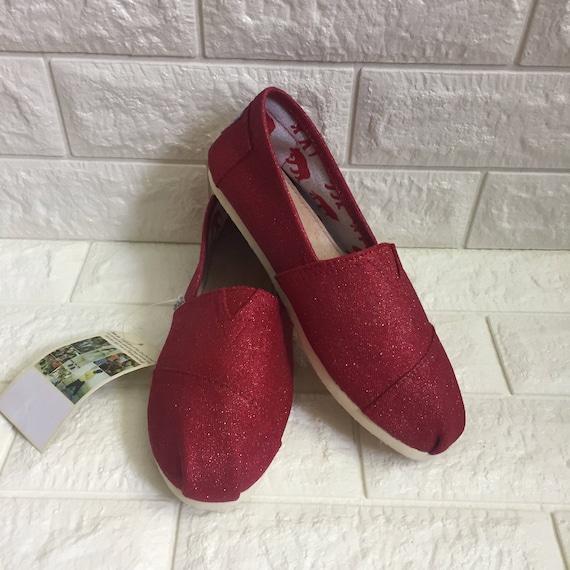 Red Glitter Toms. FREE PERSONALIZATION Dorthy Toms Red | Etsy