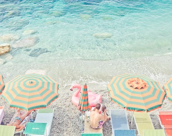 Cinque Terre Italy wall art, Fun art, Italian beach prints, Beach Umbrella prints, pastel beach prints, Monterosso beach, beach poster