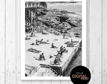 Wylies Baths Print: Coogee Beach, Black and White Photography (Digital Download)