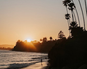 Sunset Beach print, tropical beach print, Santa Barbara photograph, palm trees, California photography,  palm trees print, beach print,