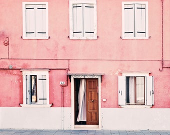 Burano photography, Italy wall art,  Burano Print, Italy wall art Print, Pink Building, Italian Doors, colourful art, Colourful Burano