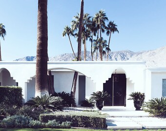 Palm Springs Mid Century print, mid century architecture, Palm Springs large poster, Palm tree print, California photo,navy and white poster