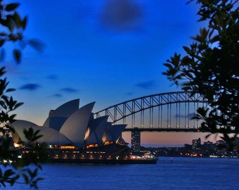 Sydney Opera House print, sydney photography, Sydney harbour and opera house photo, Sydney harbour at night print, Sydney travel print