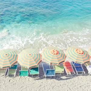 Monterosso Italian Colourful beach print-Italy beach umbrella print, Monterosso beach, Pastel beach print, Cinque Terre,Italian beach prints