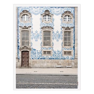 Portuguese Wall Art, Blue and white tiles, tiled building, Azulejo tiles, Porto print, Portugal Photography, Travel Print, blue and white image 3