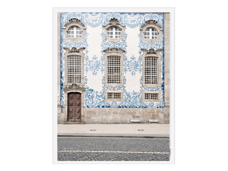 Portuguese Wall Art, Blue and white tiles, tiled building, Azulejo tiles, Porto print, Portugal Photography, Travel Print, blue and white image 3