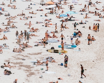 Bondi Beach Print: Colourful Crowded Beach Photography