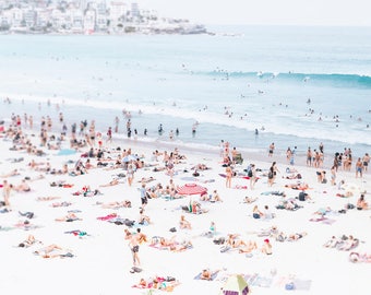 Pastel Bondi Beach print-Tilt shift Bondi print, colourful print, beach photo, Bondi photo, beach people coastal decor, large beach print