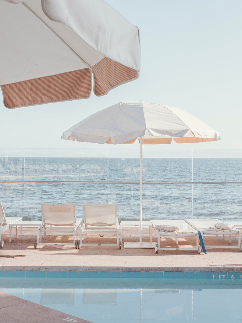 Pastel pool umbrella print vintage beach wall artCalifornia | Etsy