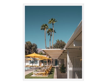 Retro Palm Springs Print: Monkey Tree Hotel Pool, Blue & Yellow