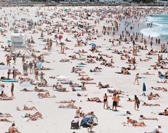 Bondi Beach Print: Sydney Sunbathers, Lifeguard Tower