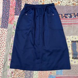 Small 70s Skirt, Blue Vintage Midi Skirt with Pockets