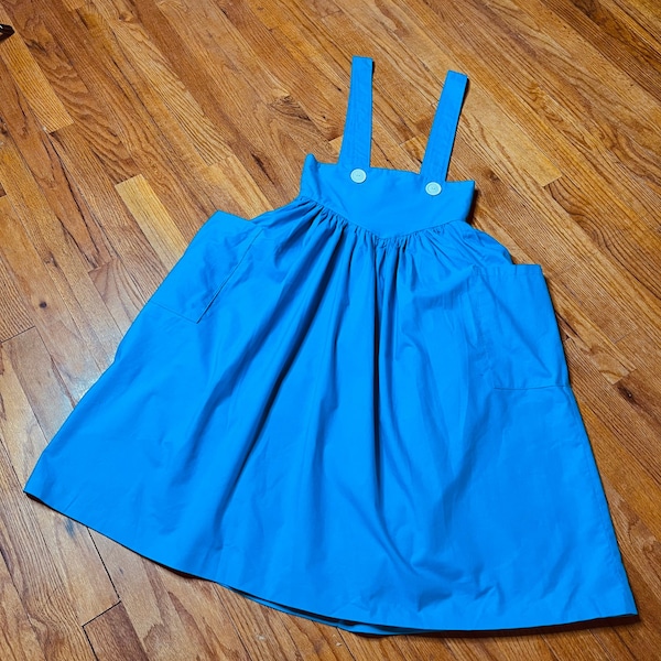 40s Style Pinafore Suspender Skirt, Pinafore with Pockets, Bright Blue Summer Midi