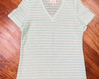Sexy 70s Short Sleeve Shirt, Women's T shirt, V Neck Striped Top, Small
